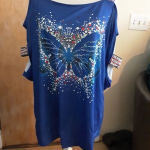 Butterfly shirt cold shoulder 3/4 sleeve